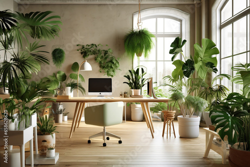 Natural Harmony: A Modern Office Space with a Green Touch © Moon