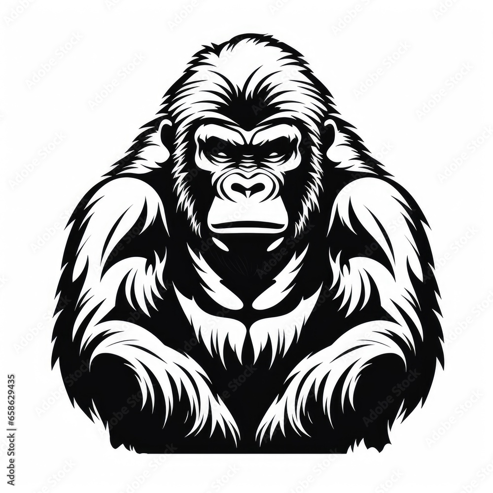 Obraz premium Gorilla logo black and white, AI generated Image