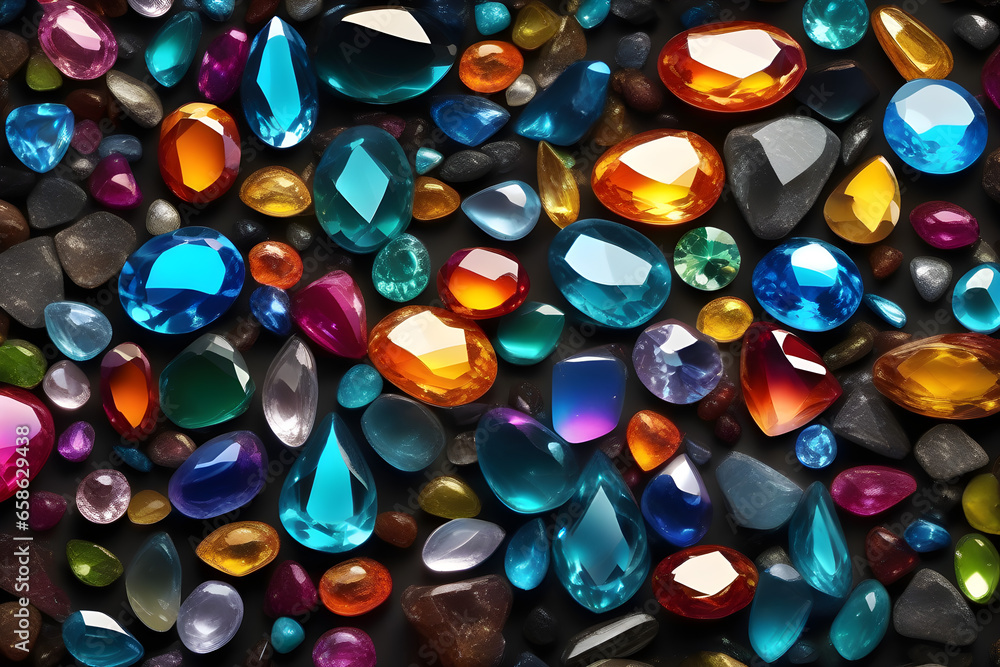 Background with many different colored and beautiful shiny gemstones Background with many different colored and beautiful shiny gemstones