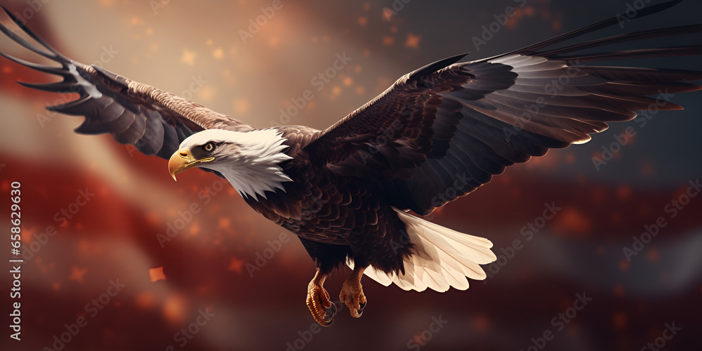 A bald eagle with the word freedom on the face ,An eagle  on its wings is flying in the air ,generative ai
 - obrazy, fototapety, plakaty 