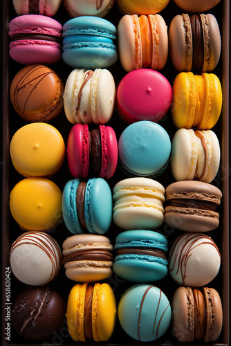A Symphony of Flavors: Colorful Macarons in a Pile,stack of macaroons,stack of macarons,colorful macaroons on a wooden table