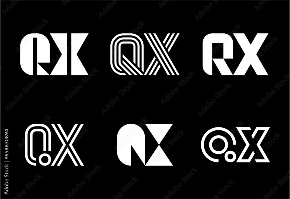 Set of letter QX logos. Abstract logos collection with letters. Geometrical abstract logos Set of letter QX logos. Abstract logos collection with letters. Geometrical abstract logos