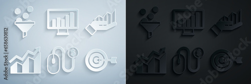 Set Advertising, Pie chart infographic, Financial growth increase, Target, Monitor with and Lead management icon. Vector