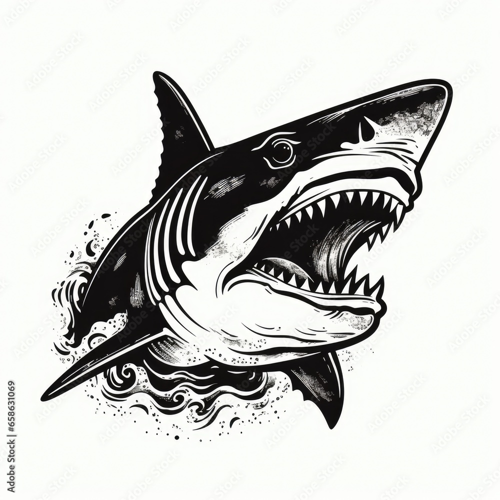 Fototapeta premium Shark logo, black and white, AI generated Image