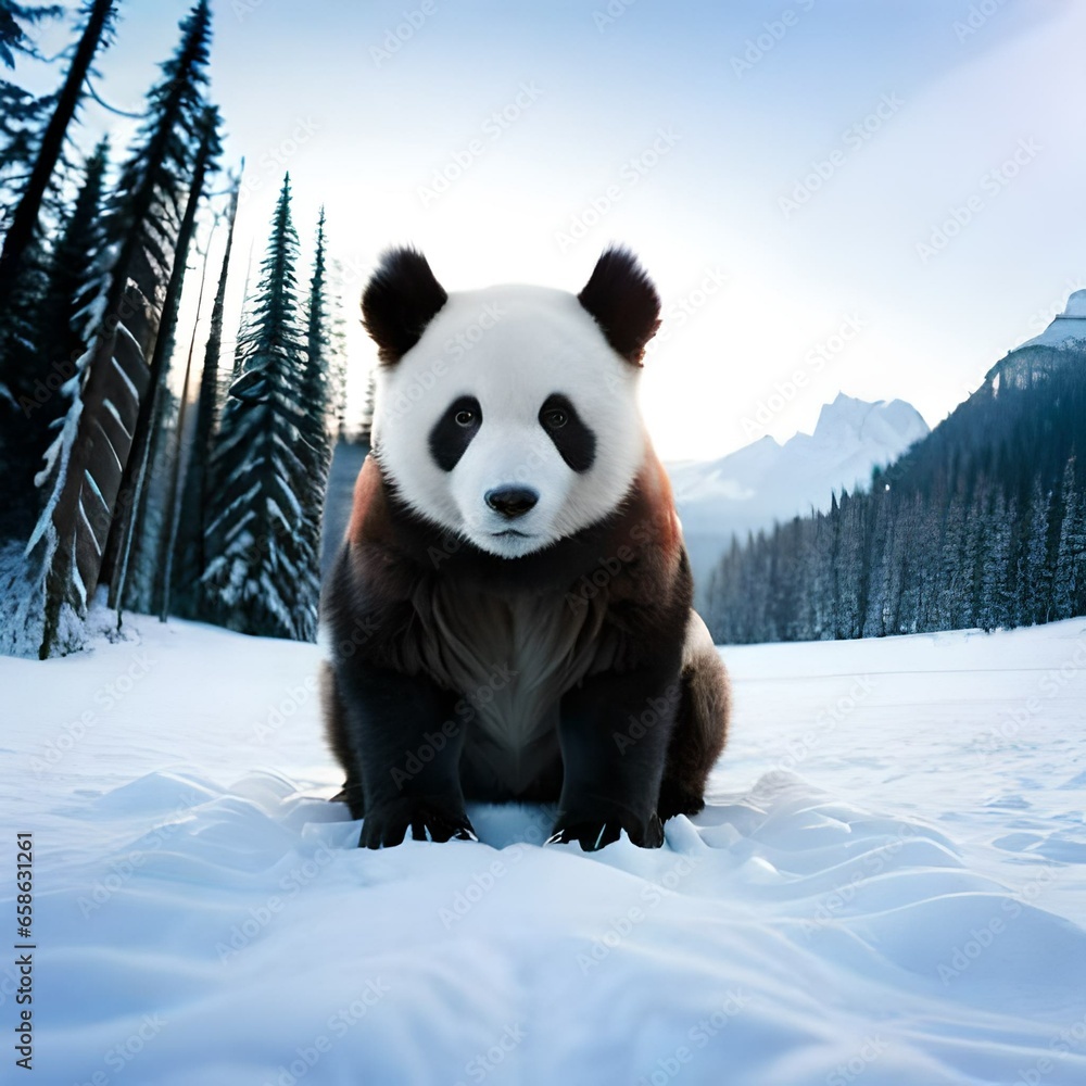 Obraz premium panda in the snow created using AI tools