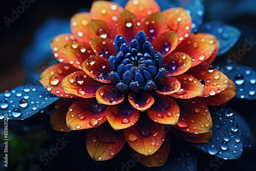 a colorful flower with water drops on it