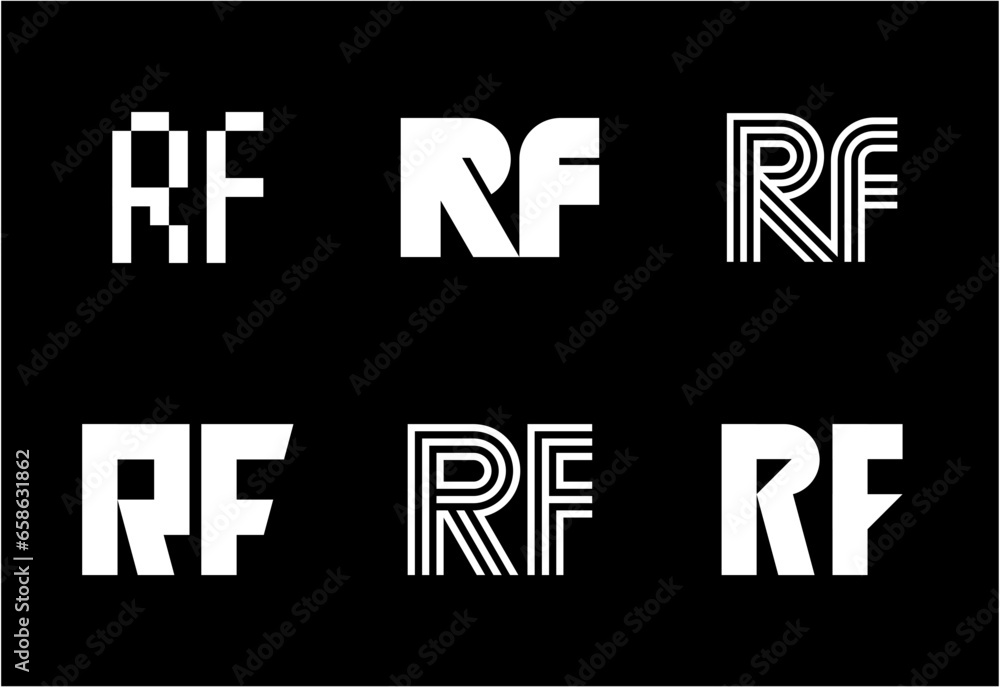 Set of letter RF logos. Abstract logos collection with letters. Geometrical abstract logos Set of letter RF logos. Abstract logos collection with letters. Geometrical abstract logos