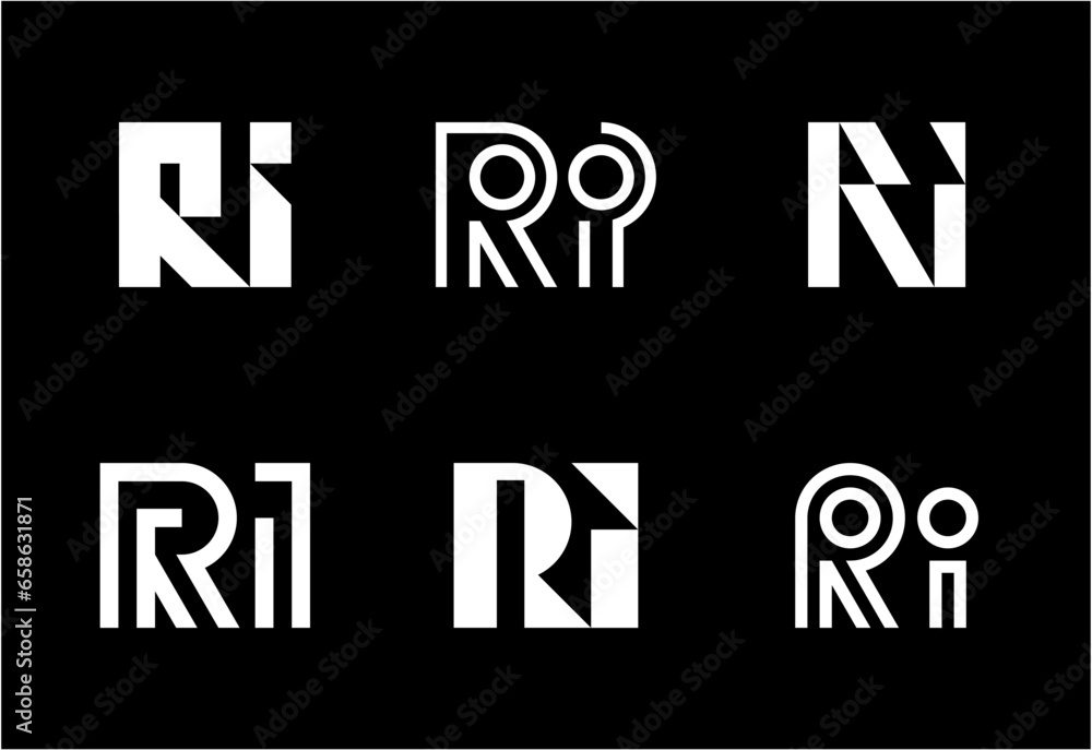 Set of letter RI logos. Abstract logos collection with letters. Geometrical abstract logos
