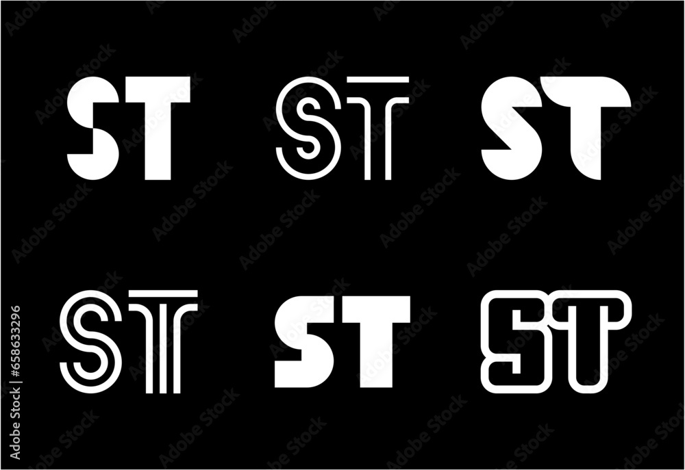 Set of letter ST logos. Abstract logos collection with letters. Geometrical abstract logos Set of letter ST logos. Abstract logos collection with letters. Geometrical abstract logos