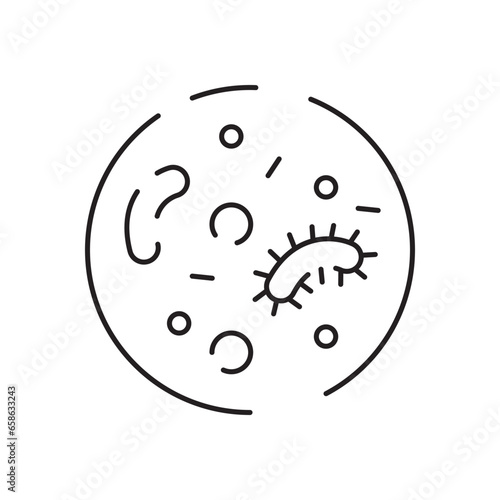 Microbe and bacterium vector line icon. Grey virus, bacteria, germs and microbe icon isolated on white background. Antibacterial and antiviral defence, protection infection