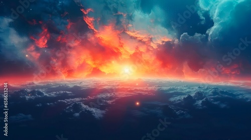 Sunset in space. Abstract space background.