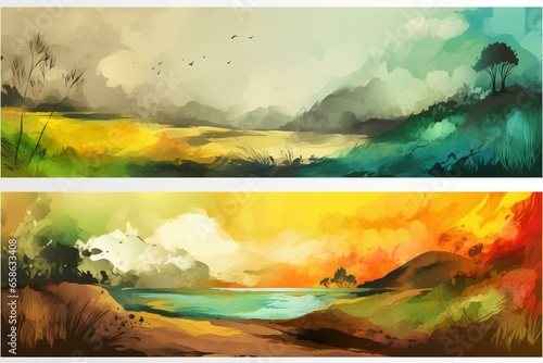 Painting textures landscape banner. Generative AI