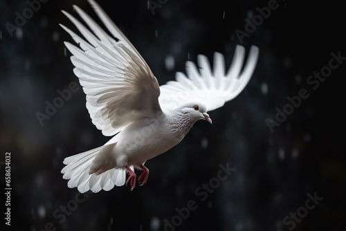 White dove flying in gray sky  feather s glow. Generative AI