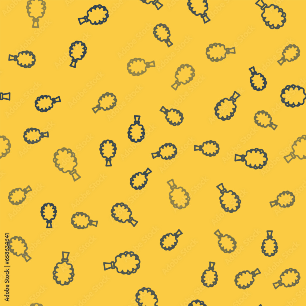 Blue line Sauna broom icon isolated seamless pattern on yellow background. Broom from birch twigs, branches for Russian steam bath, sauna, washhouse. Vector Blue line Sauna broom icon isolated seamless pattern on yellow background. Broom from birch twigs, branches for Russian steam bath, sauna, washhouse. Vector