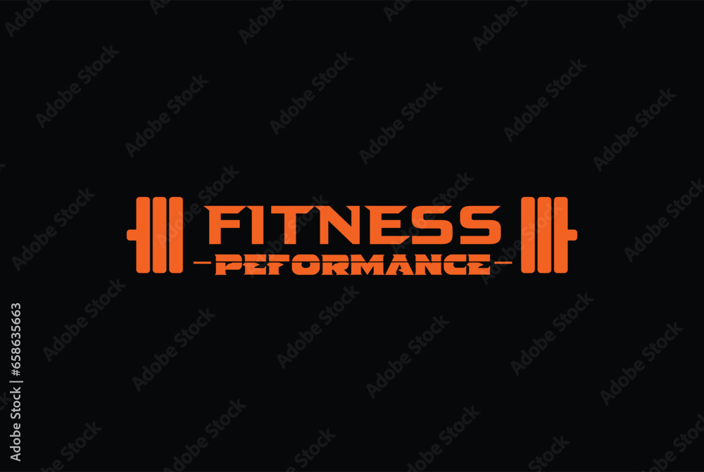 vector graphic illustration logo design for combination barbell and my gym, fitness typography with orange black color
