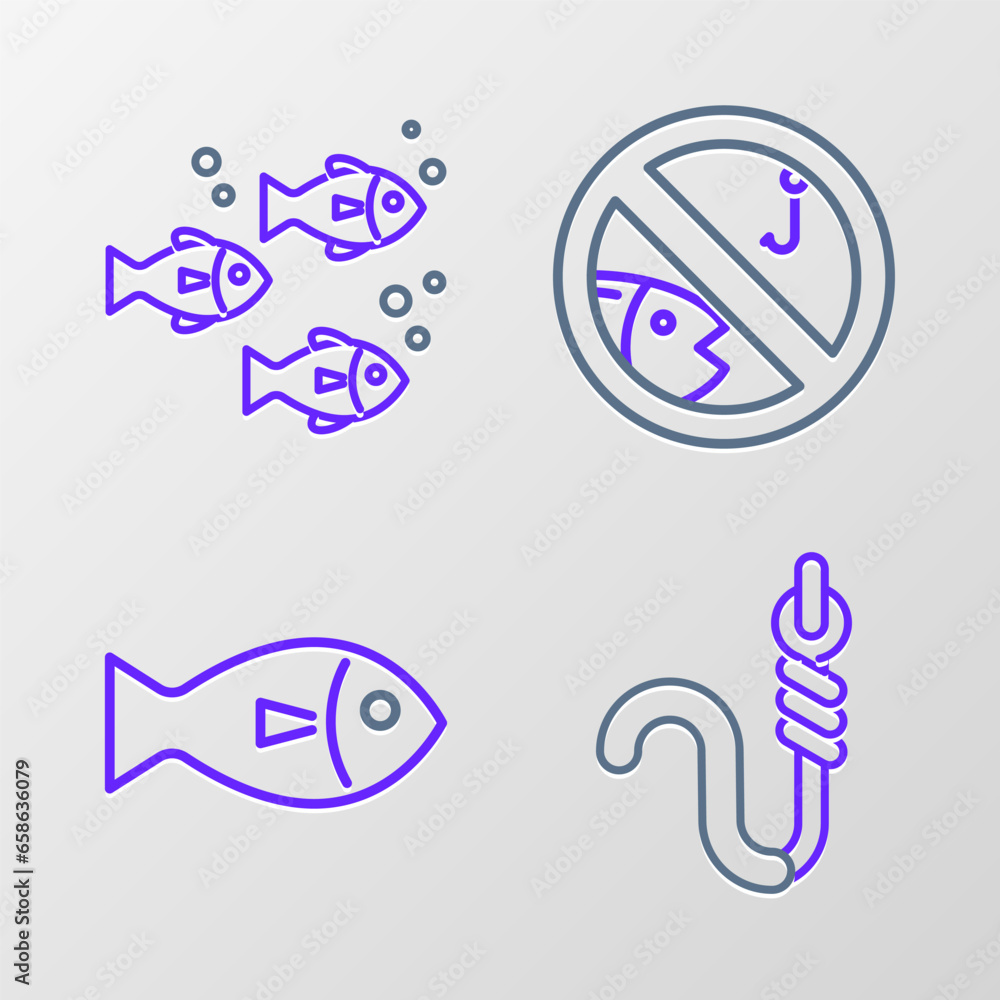 Set line Fishing hook and worm, No fishing and icon. Vector Set line Fishing hook and worm, No fishing and icon. Vector