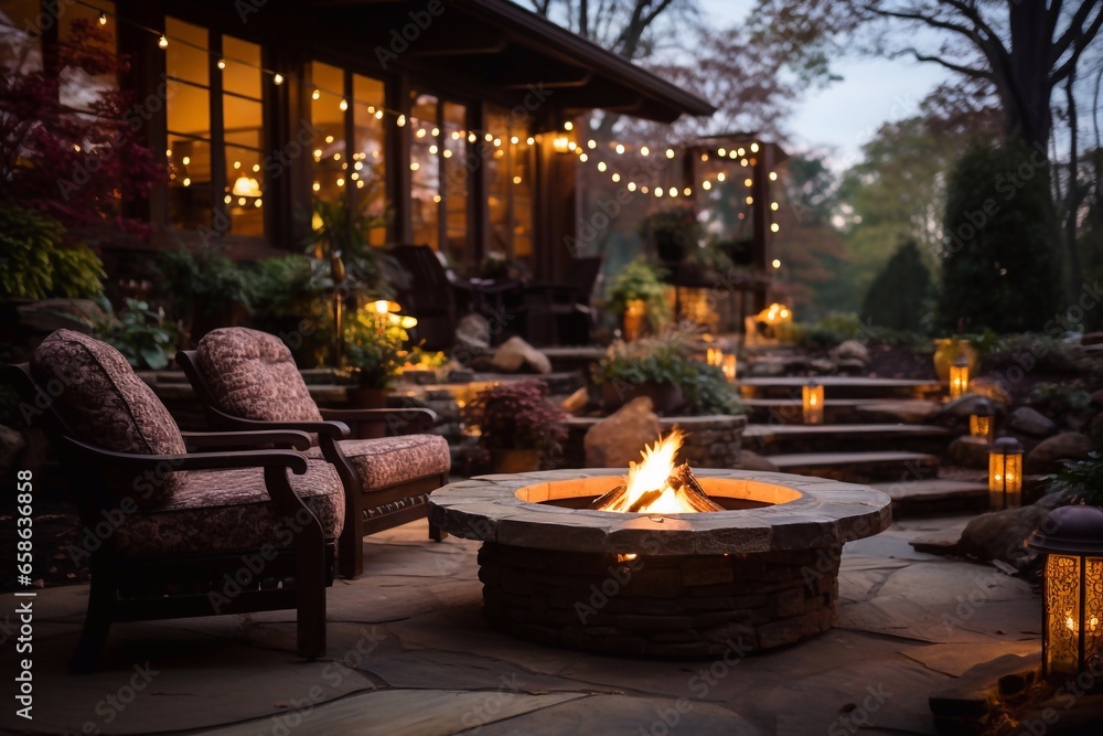 Flickering Tranquility Generative AI's Vision of Backyard Fire Pit Background Flickering Tranquility Generative AI's Vision of Backyard Fire Pit Background