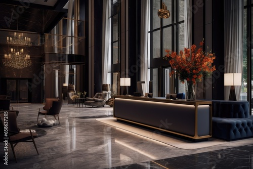 Step into the world of luxury and modern comfort as you enter the hotel lobby. With its elegant design  marble floors  and stylish furnishings  it s a welcoming space for relaxation and business.
