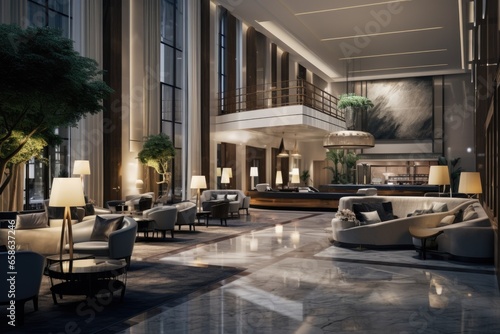 Step into the world of luxury and modern comfort as you enter the hotel lobby. With its elegant design  marble floors  and stylish furnishings  it s a welcoming space for relaxation and business.