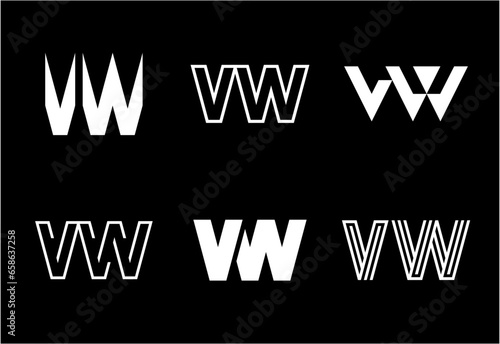 Set of letter VW logos. Abstract logos collection with letters. Geometrical abstract logos
