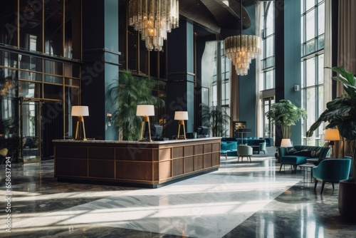 Step into the world of luxury and modern comfort as you enter the hotel lobby. With its elegant design, marble floors, and stylish furnishings, it's a welcoming space for relaxation and business.