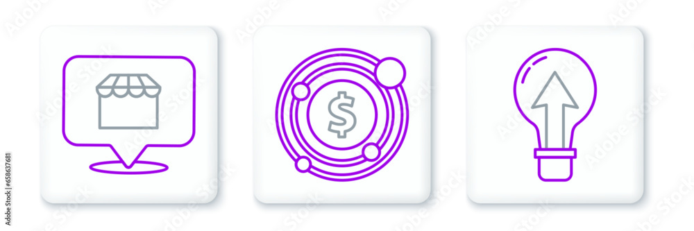 Set line Light bulb, Online shopping concept and Target with dollar symbol icon. Vector Set line Light bulb, Online shopping concept and Target with dollar symbol icon. Vector