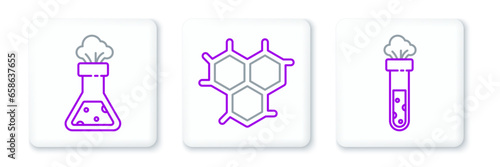 Set line Test tube and flask chemical, and Chemical formula icon. Vector