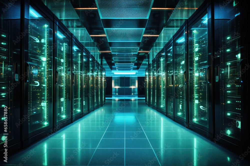 Explore the heart of digital infrastructure in a high-tech datacenter. This modern facility houses servers, networking equipment, and storage systems, ensuring seamless connectivity and data security.