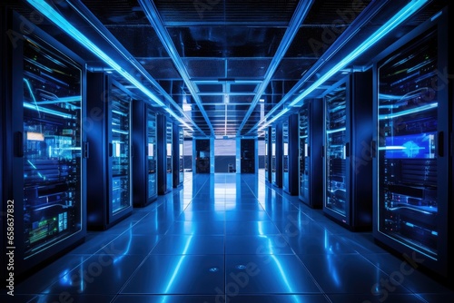 Explore the heart of digital infrastructure in a high-tech datacenter. This modern facility houses servers  networking equipment  and storage systems  ensuring seamless connectivity and data security.