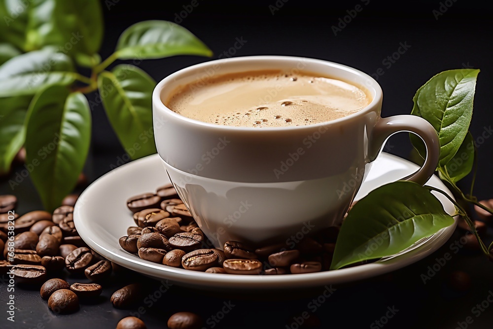 Savoring Nature Coffee Cup Featuring Seeds and Leafs A Creation of Generative AI Savoring Nature Coffee Cup Featuring Seeds and Leafs A Creation of Generative AI