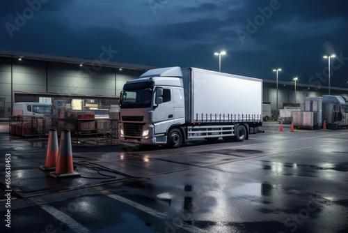 An impressive convoy of white cargo trucks  symbols of efficient logistics and transportation  travel along the highway under a summer sunset sky  showcasing the backbone of modern commerce