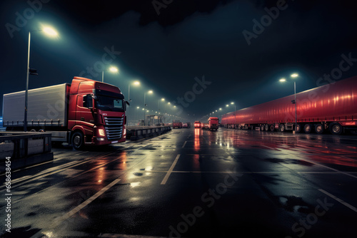 An impressive convoy of white cargo trucks, symbols of efficient logistics and transportation, travel along the highway under a summer sunset sky, showcasing the backbone of modern commerce © AiAgency