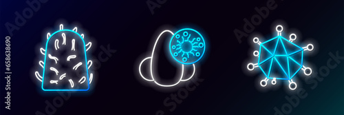 Set line Virus, Rabies virus and Runny nose and icon. Glowing neon. Vector