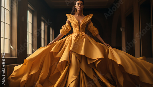 Haute couture inspired wedding dress in ochre