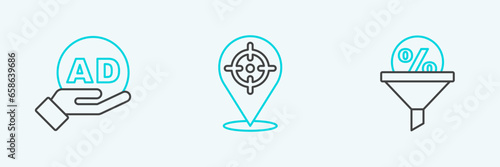 Set line Lead management, Advertising and Target icon. Vector