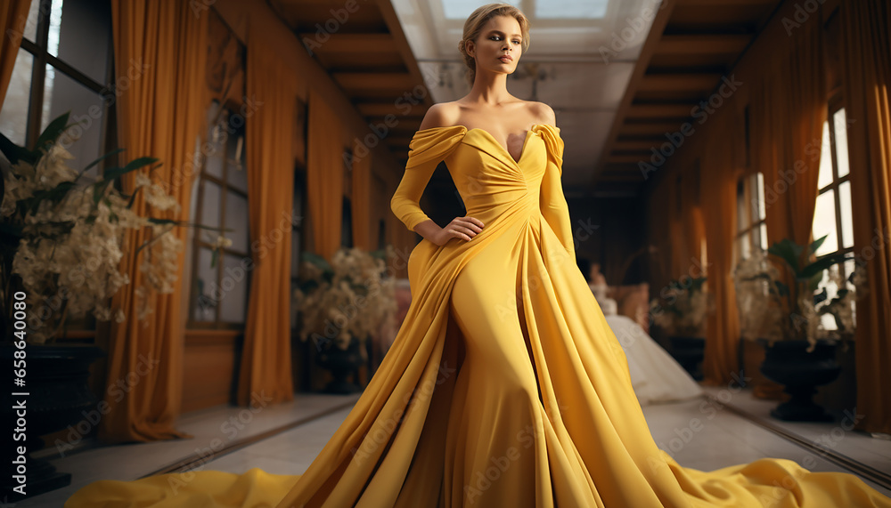 Haute couture inspired wedding dress in ochre