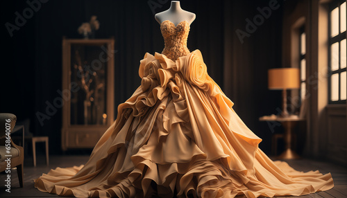 Haute couture inspired wedding dress in ochre © sezerozger