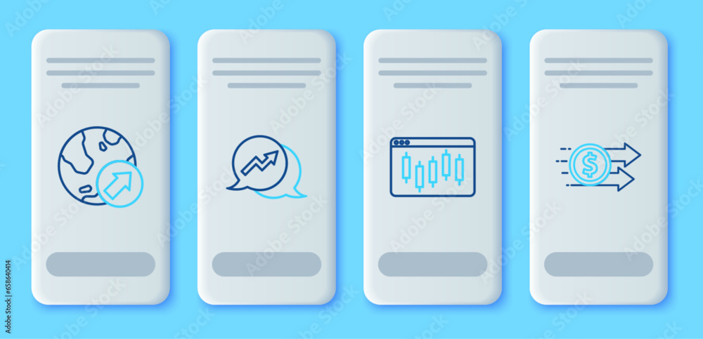 Set line Financial growth, Browser with stocks market, and dollar icon. Vector Set line Financial growth, Browser with stocks market, and dollar icon. Vector