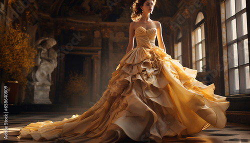 Haute couture inspired wedding dress in ochre