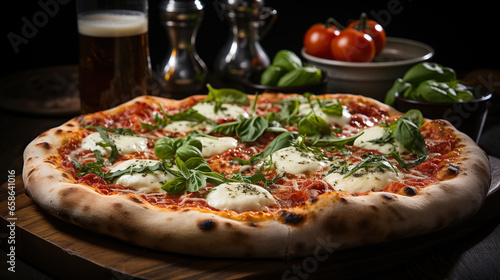 Freshly Baked Margherita Pizza with a Glass of Beer