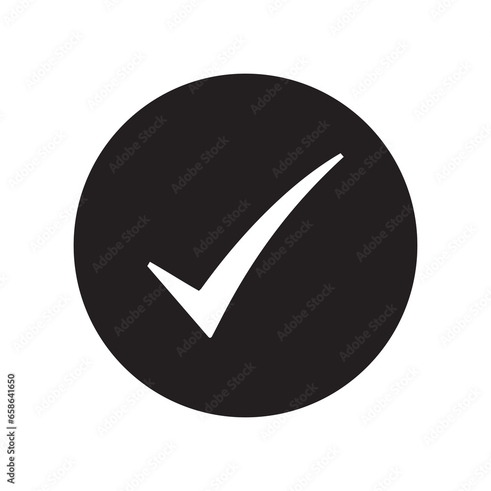 Check mark icon vector. Check mark logo design. Check mark vector icon illustration in circle isolated on white background Check mark icon vector. Check mark logo design. Check mark vector icon illustration in circle isolated on white background