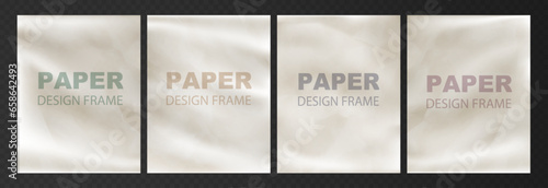 Set of crumpled sheets of paper for retro cover design. Blank page templates with wrinkles and scratches