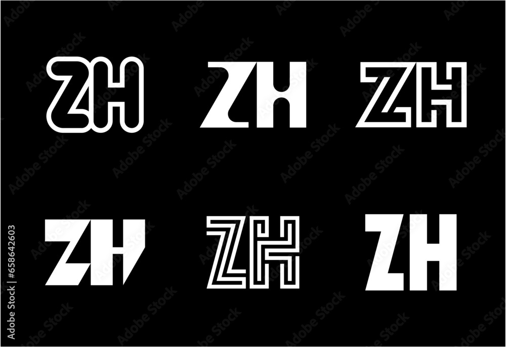 Set of letter ZH logos. Abstract logos collection with letters. Geometrical abstract logos Set of letter ZH logos. Abstract logos collection with letters. Geometrical abstract logos