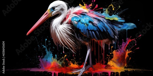 Painted colorful strk  animal, they show off in beautiful colors. isolated black background. Pattern for t-shirt printing, Generative AI