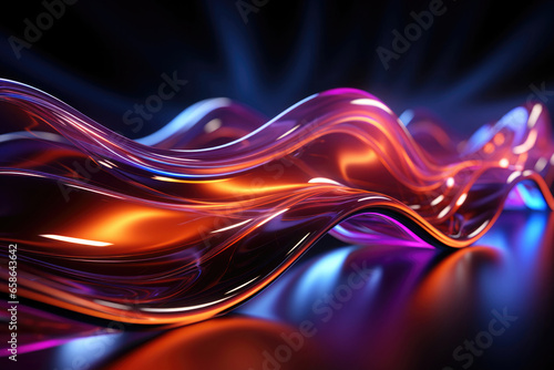 Abstract futuristic background with pink, purple and blue glowing neon lines. Fantastic wallpaper or poster