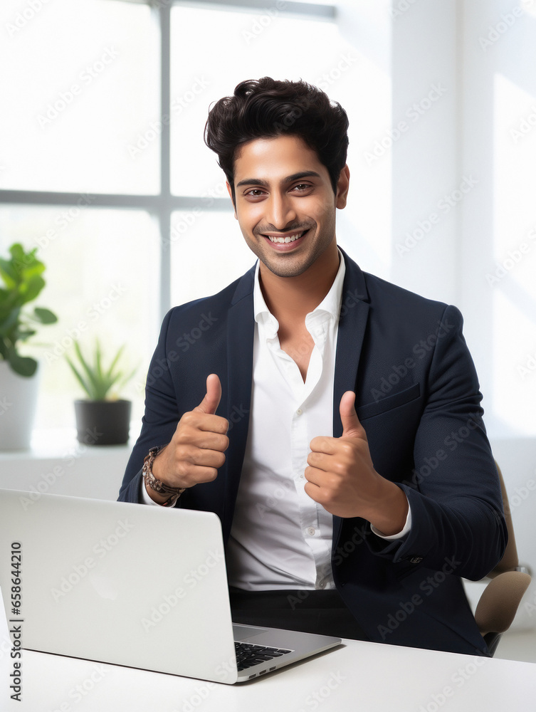 Young indian businessman or corporate employee showing thumps up. Young indian businessman or corporate employee showing thumps up.