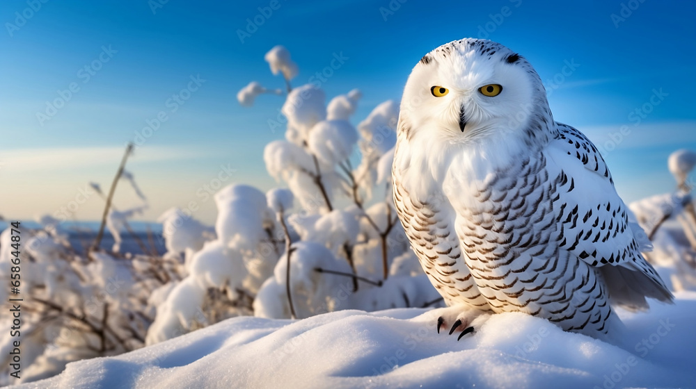 Snowy Owl Standing in the Winter, Generative AI Snowy Owl Standing in the Winter, Generative AI