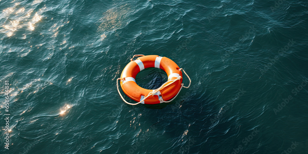 A life ring floating on the sea