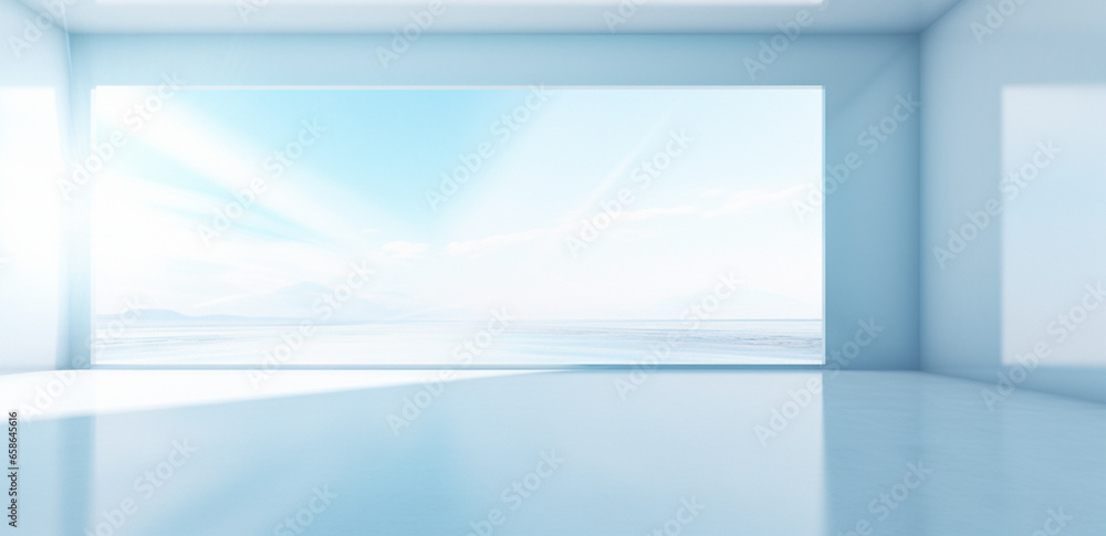 Fototapeta premium Empty blue and white room with beautiful light and shadow, AI generated