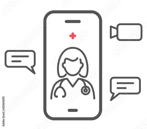 Online consultation with doctor, telemedicine, online therapy and telehealth line icon, vector